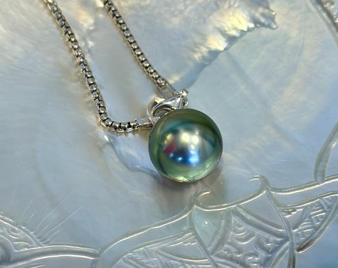 Featured listing image: Tahitian Pearl Necklace, Sterling Silver, Rainbow Hues (13mm-14mm)