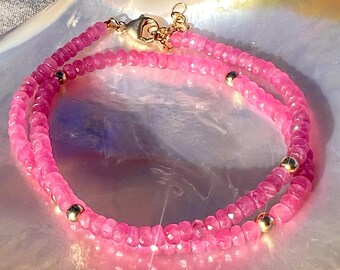 Pink Sapphire and Gold Bead Necklace