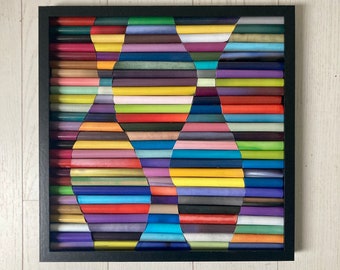 Geometric wall art - contemporary multi-color collage painting made from recycled magazines