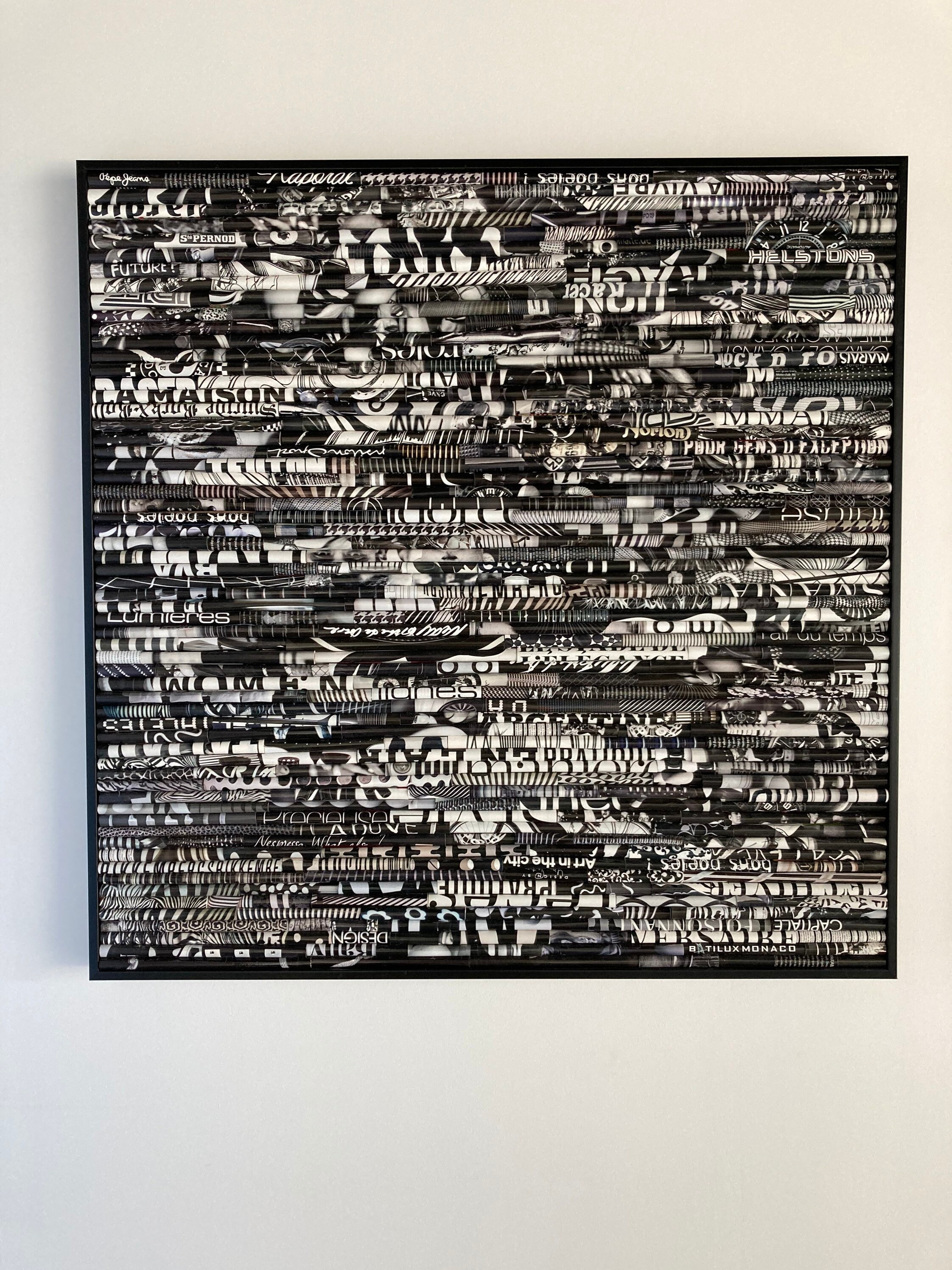 Grand Tableau - Cadre Mural Multicolore Noir et Blanc Collage Magazines Recyclés Art Wall Recycled M