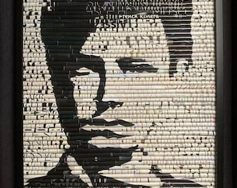 Large original Rimbaud-inspired portrait painting made from recycled magazines