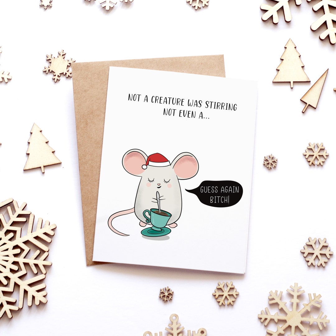 Not a Creature Was Stirring Funny Christmas Card, Cute Holiday Card