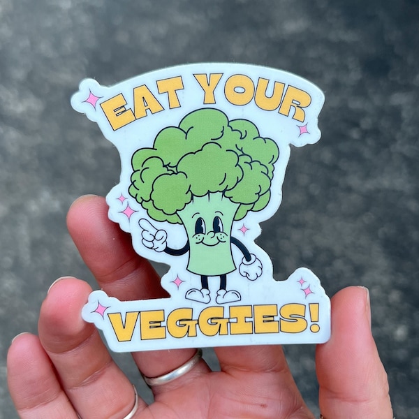 Eat Your Veggies Water Bottle Sticker, Durable Waterproof Sticker, Funny Retro Decal, Accessories, Vegetable Lover, Small Gift, Trendy, Cute