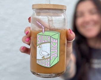 Silly Goose Juice Can Glass Cup, Certified Silly Goose, Funny Silly Gifts, Cute Glassware, Dishwasher Safe, Iced Coffee Cup, Silly Gifts