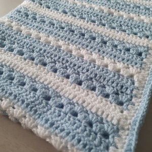 Crochet Stripe Blue & White Baby Blanket
