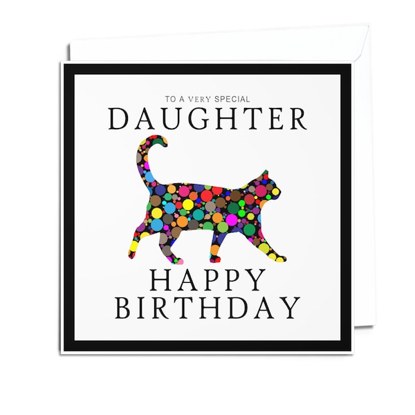 Cat Themed Birthday Card For Daughter | Daughter Birthday Card | Handmade Cat Lover Greeting Card For a Special Daughter | CD658