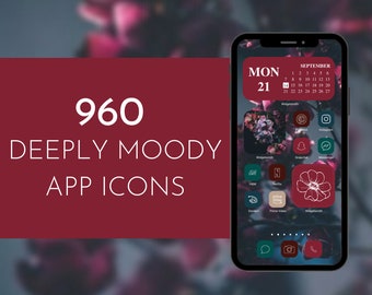 Deeply Moody App Icon For IOS 14 & Android ｜960 Burgundy and Navy App Covers ｜ Home Screen Aesthetic ｜ App Icon Cover Pack｜ Digital Download