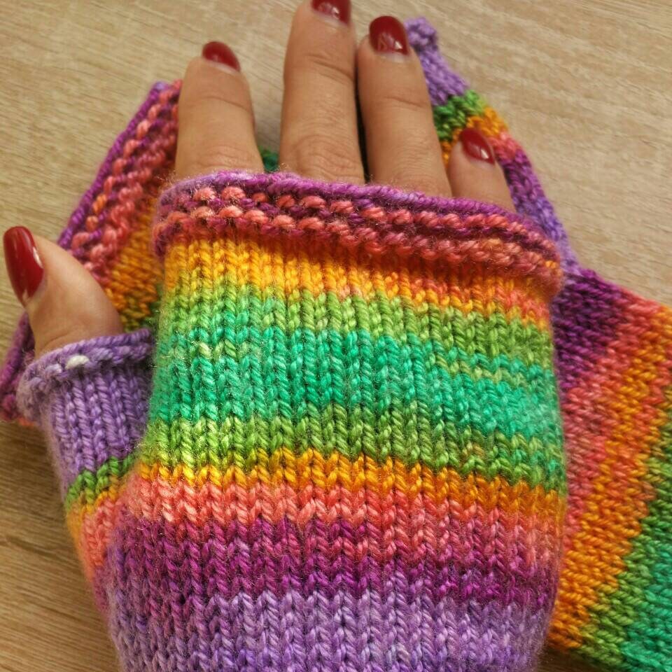 Rainbow Arm warmer handmade fingerless gloves knit rainbow Etsy
