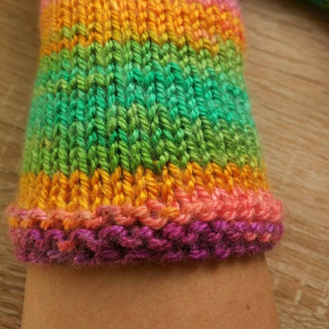 Rainbow Arm warmer handmade fingerless gloves knit rainbow Etsy