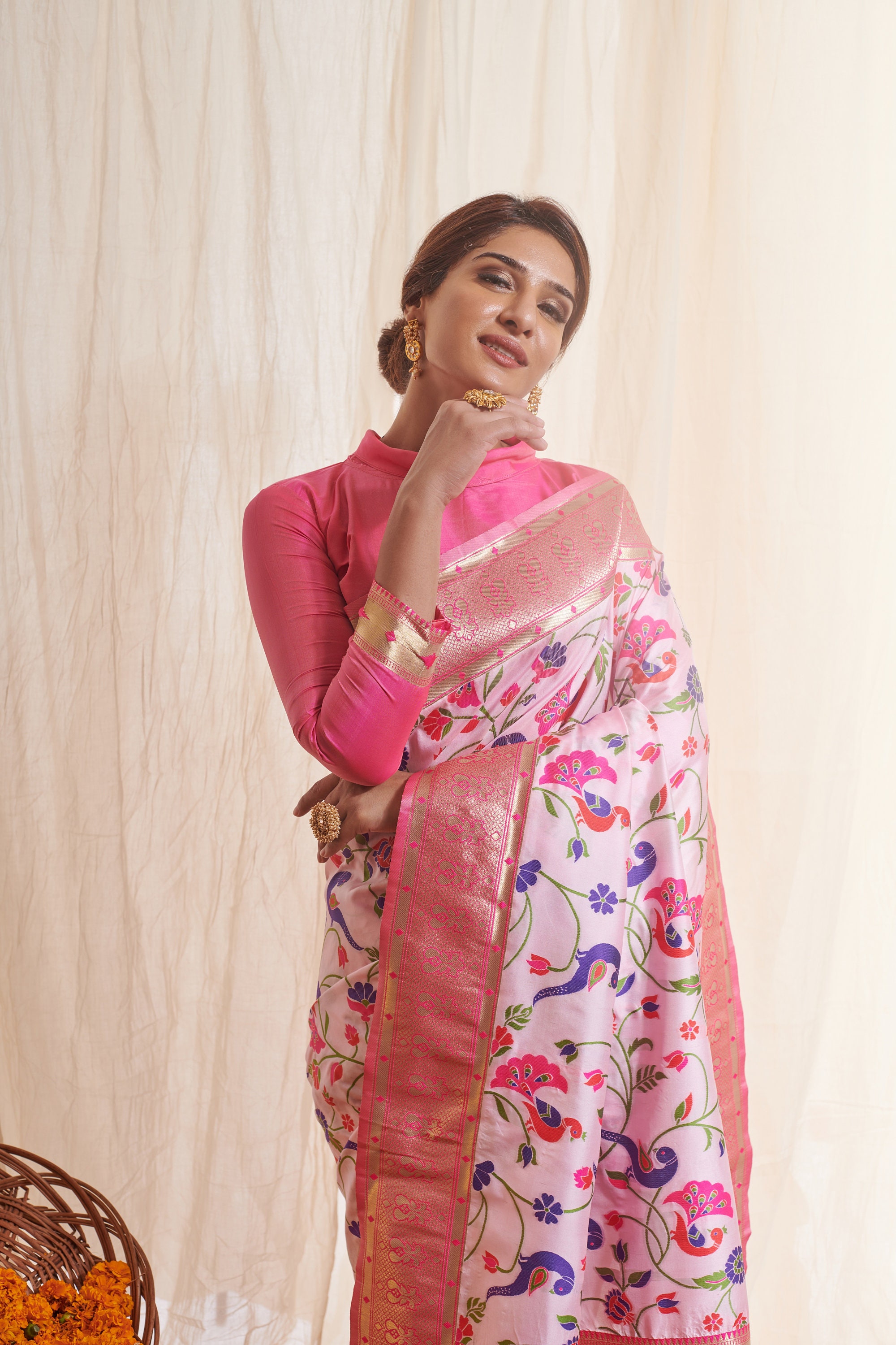 Paithani Saree With Peacock Butta and Muniya Border FREE Fall - Etsy Canada