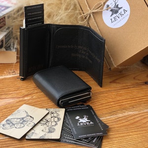 Cartera de cuero minimalista, cartera de tarjeta de crédito emergente, cartera de cuero delgado, cartera unisex, soporte de tarjeta personalizada, cartera RFID personalizada
