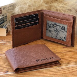 Cartera de cuero negro para hombre, regalos del Día del Padre para novio, regalos personalizados para papá, cartera RFID de cuero para hombre, regalo personalizado para el marido