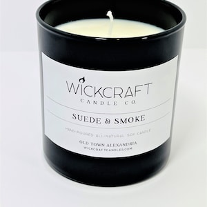 Suede & Smoke scented, all-natural, hand-poured, soy wax candle