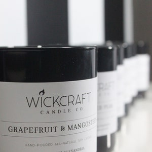 Grapefruit & Mangosteen scented, all-natural, hand-poured, soy wax candle