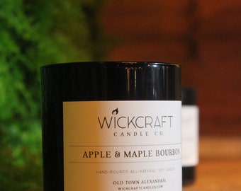 Bougie parfumée à la pomme et à l'érable bourbon, entièrement naturelle, coulée à la main, en cire de soja