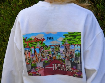 Bloomington, IN Unisex Sweatshirt (Back Design) |  Indiana University IU Hoosiers College Gift Graduation Alumni Present