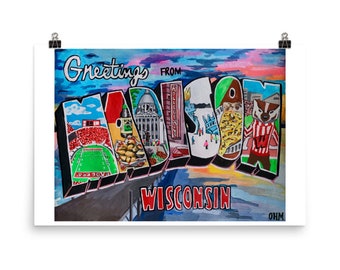 Madison, WI Poster | Universiteit van Wisconsin Madison UW Badgers Wall Art College Gift Afstuderen Alumni aanwezig
