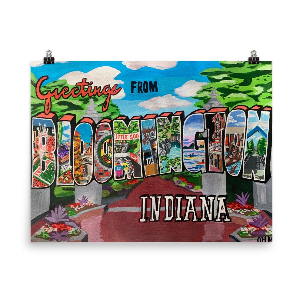 Bloomington, IN Poster | Indiana University IU Hoosiers Wall Art College Gift Graduation Alumni Present