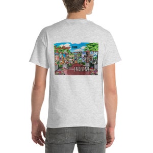 Bloomington, IN Unisex T-Shirt (Back Design) | Indiana University IU Hoosiers College Gift Graduation Alumni Present