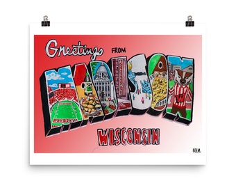 Madison, WI-gradiëntposter | Universiteit van Wisconsin Madison UW Badgers Wall Art College Gift Afstuderen Alumni aanwezig