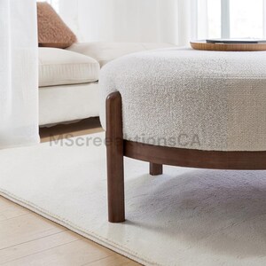 Modern PU Leather Ottoman Footrest Bench with Solid Wood Legs, Single Seat Foot Stool for Living Room Bedroom