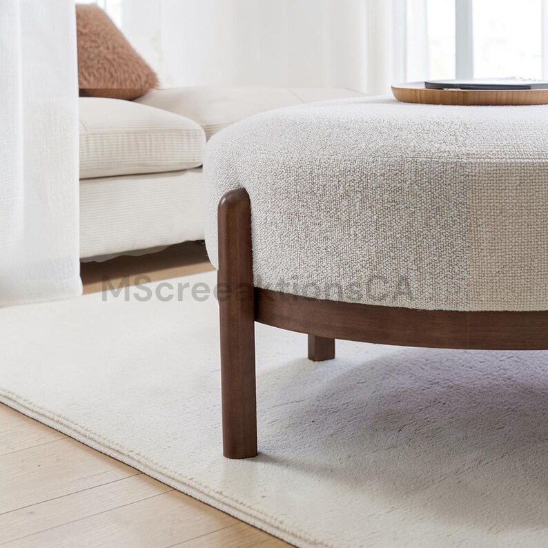 Modern PU Leather Ottoman Footrest Bench with Solid Wood Legs, Single Seat Foot Stool for Living Room Bedroom