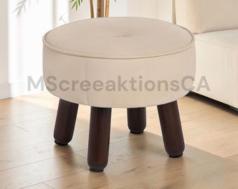 Round Faux Leather Pouf Ottoman Footstool with Rubber Legs, Small Foot Rest Stool for Couch Living Room Bedroom