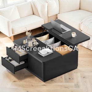Lift Top Coffee Table with Storage – Farmhouse Square Coffee Table, Hidden Compartment, 2 Drawers & Adjustable Shelves