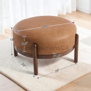 Modern PU Leather Ottoman Footrest Bench with Solid Wood Legs, Single Seat Foot Stool for Living Room Bedroom