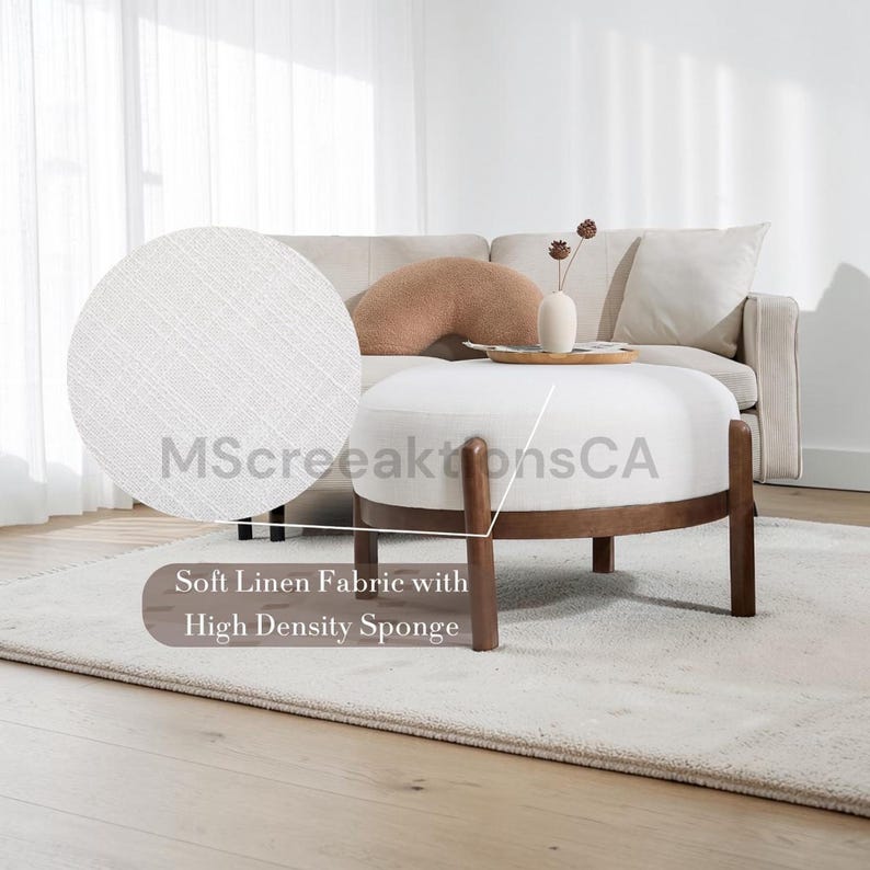 Modern PU Leather Ottoman Footrest Bench with Solid Wood Legs, Single Seat Foot Stool for Living Room Bedroom