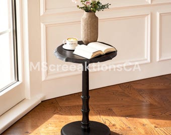 Solid Wood Round Pedestal Side Table, Vintage Antique Accent End Table Nightstand for Living Room Bedroom Corner Small Space