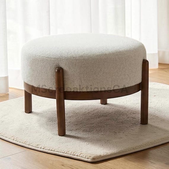 Modern PU Leather Ottoman Footrest Bench with Solid Wood Legs, Single Seat Foot Stool for Living Room Bedroom