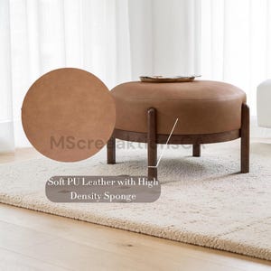 Modern PU Leather Ottoman Footrest Bench with Solid Wood Legs, Single Seat Foot Stool for Living Room Bedroom