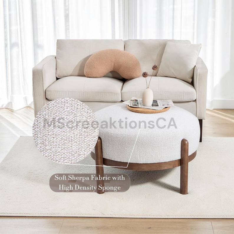 Modern PU Leather Ottoman Footrest Bench with Solid Wood Legs, Single Seat Foot Stool for Living Room Bedroom