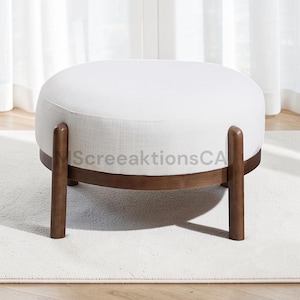 Modern PU Leather Ottoman Footrest Bench with Solid Wood Legs, Single Seat Foot Stool for Living Room Bedroom
