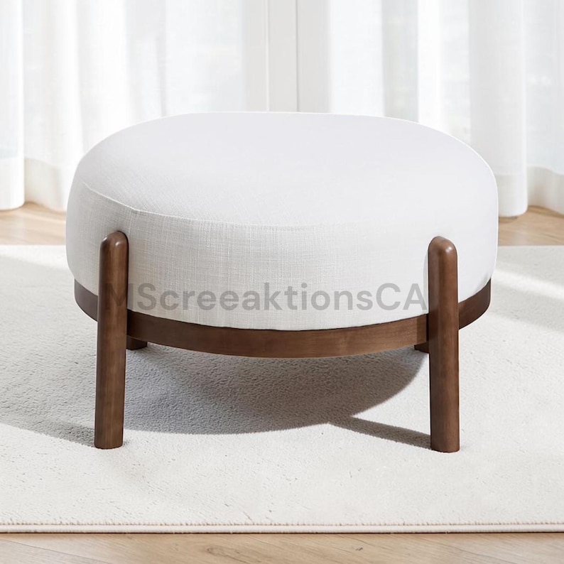 Modern PU Leather Ottoman Footrest Bench with Solid Wood Legs, Single Seat Foot Stool for Living Room Bedroom