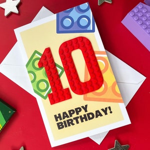carte d'anniversaire de brique | Carte 7 8 9 10 11 12 ans | Carte de voeux pour maître d'oeuvre