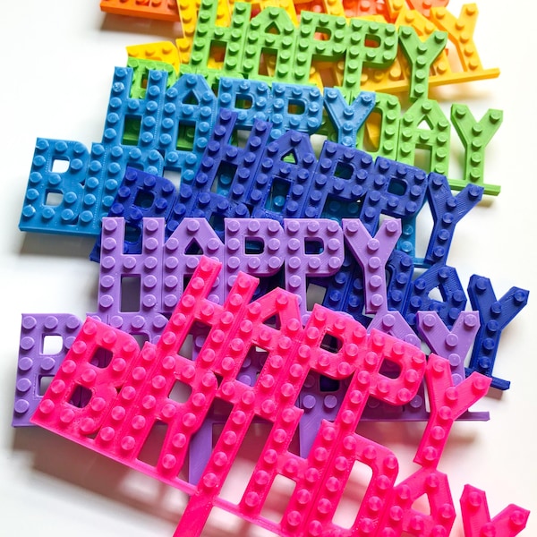 Happy Birthday Cake Topper | Brick style Birthday Sign | Boys Birthday Cake Number Sign | Happy Birthday Party Sign | Cake Decoration