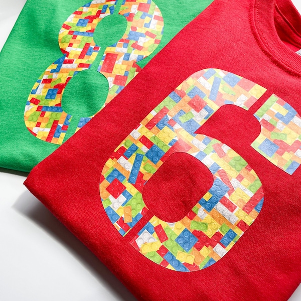 Brick Birthday Name and Number Shirt | 4 5 6 7 8 year old t-shirt | Building Party Tee