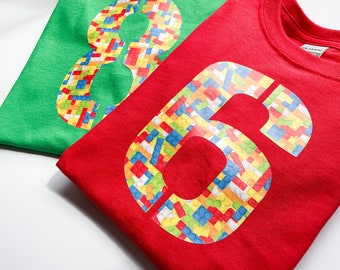 Brick Birthday Name and Number Shirt | 4 5 6 7 8 year old t-shirt | Building Party Tee