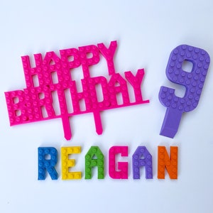 Ultimate Personalized Brick Celebration Cake Topper Set Custom Happy Birthday Sign, Name and Numbers image 3