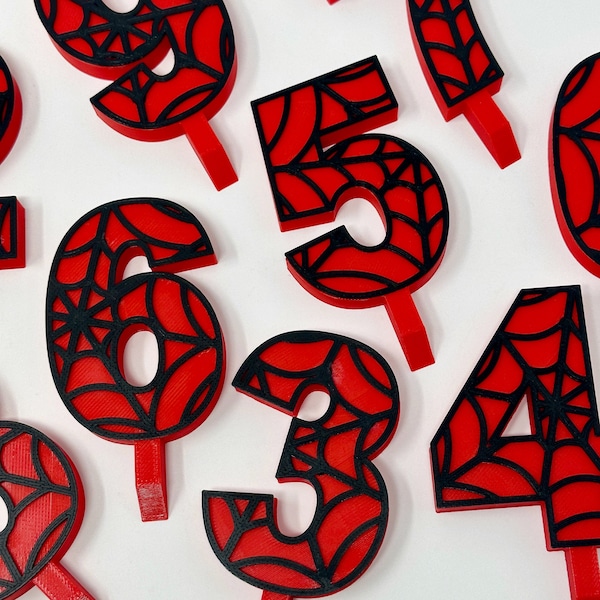 Spiderman Style Birthday Cake Topper | Number for Birthday Cake | Spider Birthday Party Cake Number