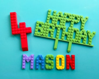 Ultimate Custom Brick Celebration Cake Set | Personalized Happy Birthday Sign, Name and Numbers | Cake Topper