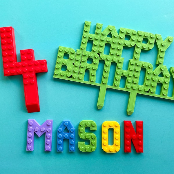 Ultimate Custom Brick Celebration Cake Set | Personalized Happy Birthday Sign, Name and Numbers | Cake Topper