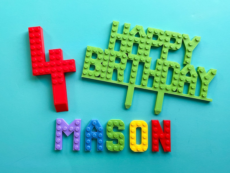 Ultimate Custom Brick Celebration Cake Set Personalized Happy Birthday Sign, Name and Numbers Cake Topper image 1