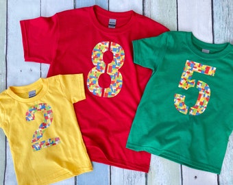 Brick Birthday Number Shirt | 4 5 6 7 8 year old t-shirt | Construction Party Tee