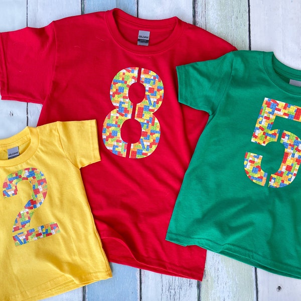 Brick Birthday Number Shirt | 4 5 6 7 8 year old t-shirt | Construction Party Tee