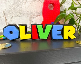 Custom Mario Style Name Sign | Personalized Desk Sign | Boy Gift for Girl | Kid Room Sign | Playroom Sign | Custom Nameplate