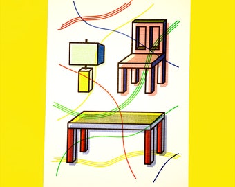 The Chair, Table and Lamp – A3 Risograph Print