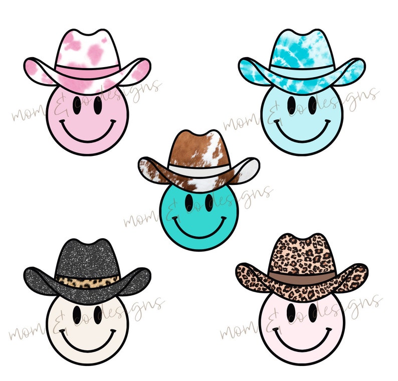 Smiley Face Cowboy Hat Sublimation PNG Bundle Digital Download
